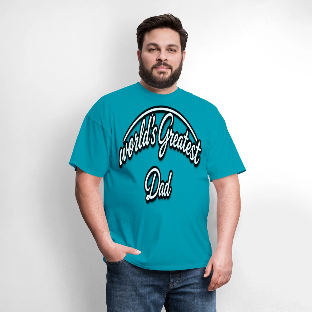 Dad Appreciation T Shirt: Worlds Greatest Dad Script - turquoise