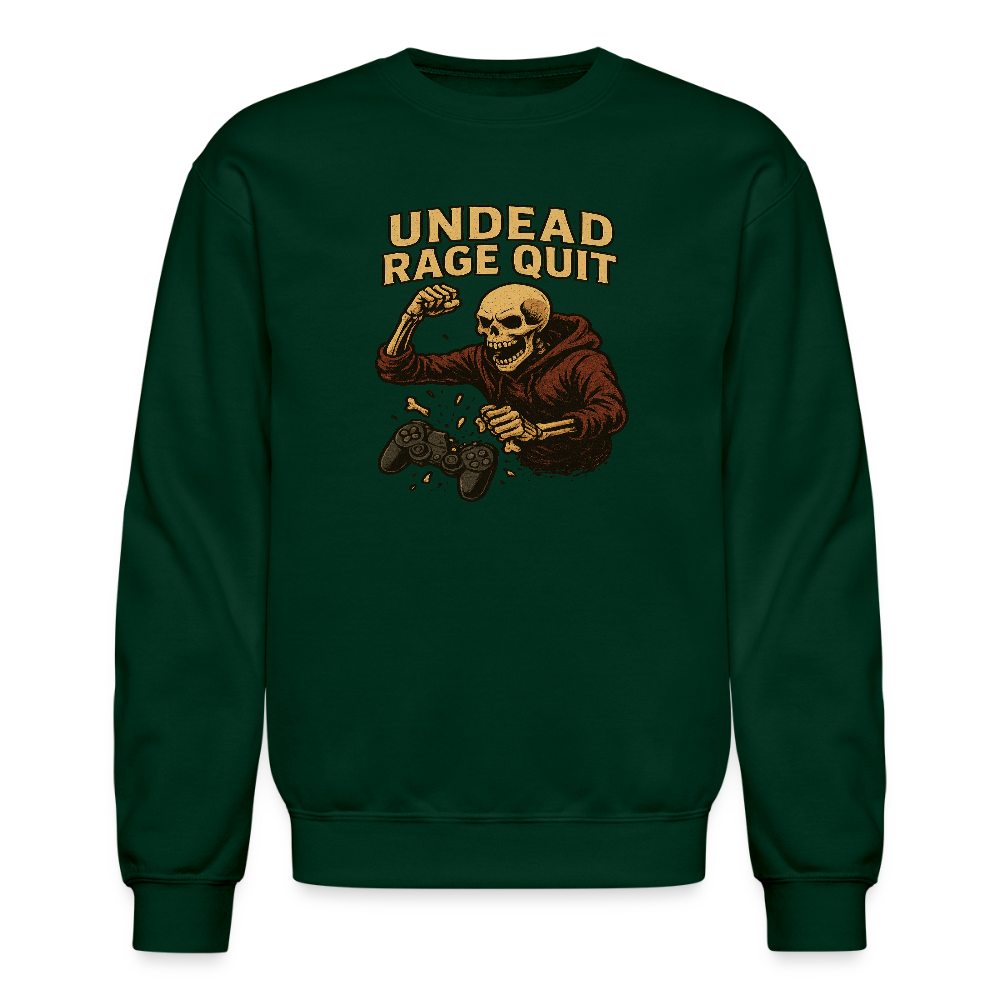 Undead Rage Quit Gamer Meme Crewneck Sweatshirt - forest green