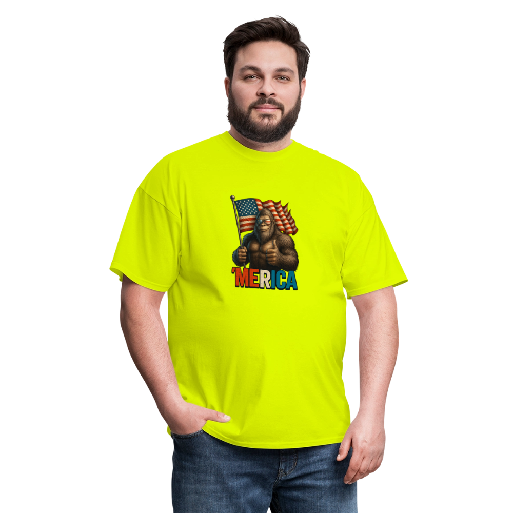 Thumbs Up Merica Big Foot 4th of July Funny and Patriotic Unisex Classic T-Shirt - safety green