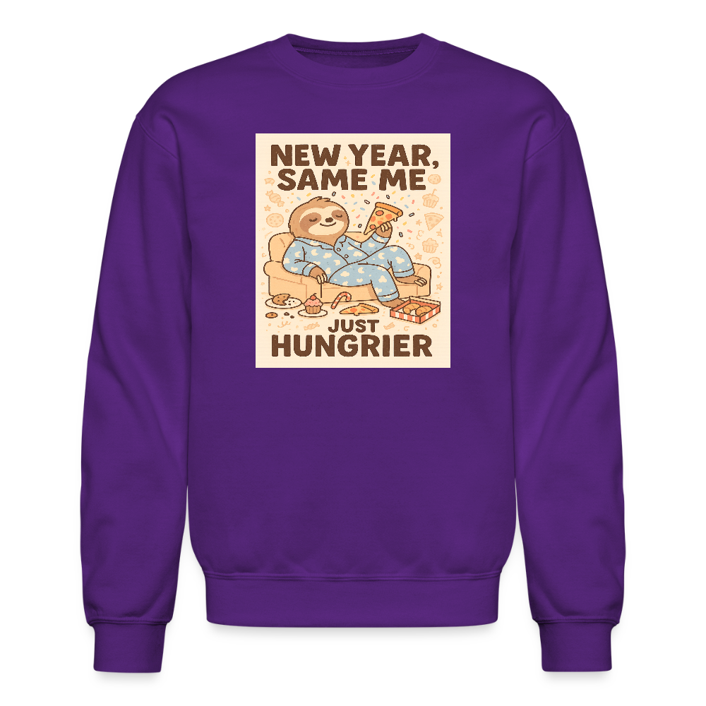 New Year Same Me Just Hungrier Sloth Crewneck Sweatshirt - purple