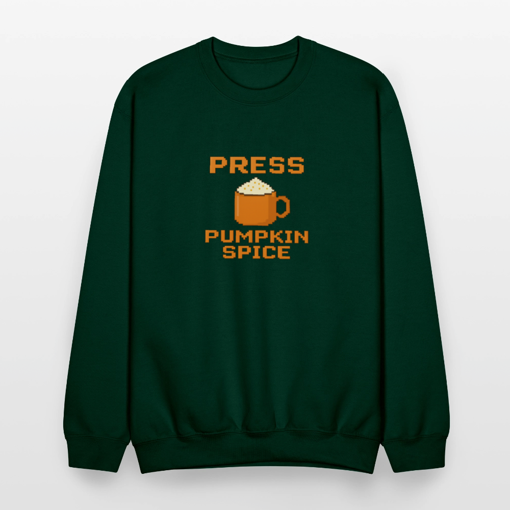 Press Pumpkin Spice Funny Gamer Meme Crewneck Sweatshirt - forest green