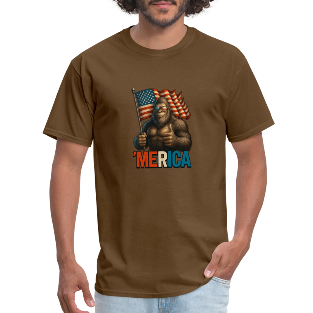 Thumbs Up Merica Big Foot 4th of July Funny and Patriotic Unisex Classic T-Shirt - brown