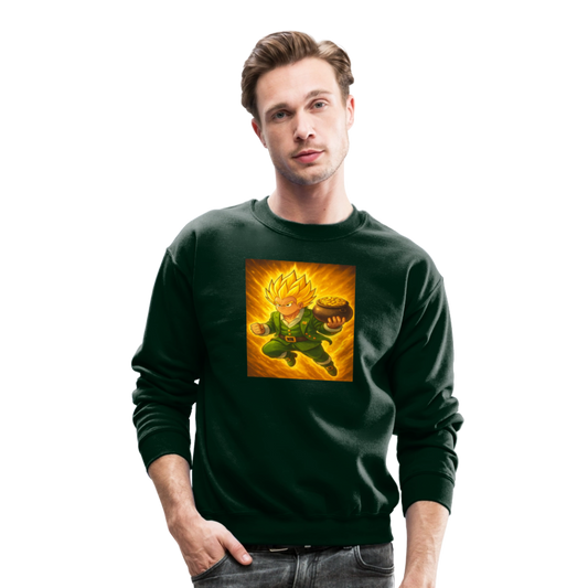 Leprechaun Anime Power Up Warrior Crewneck Sweatshirt - forest green
