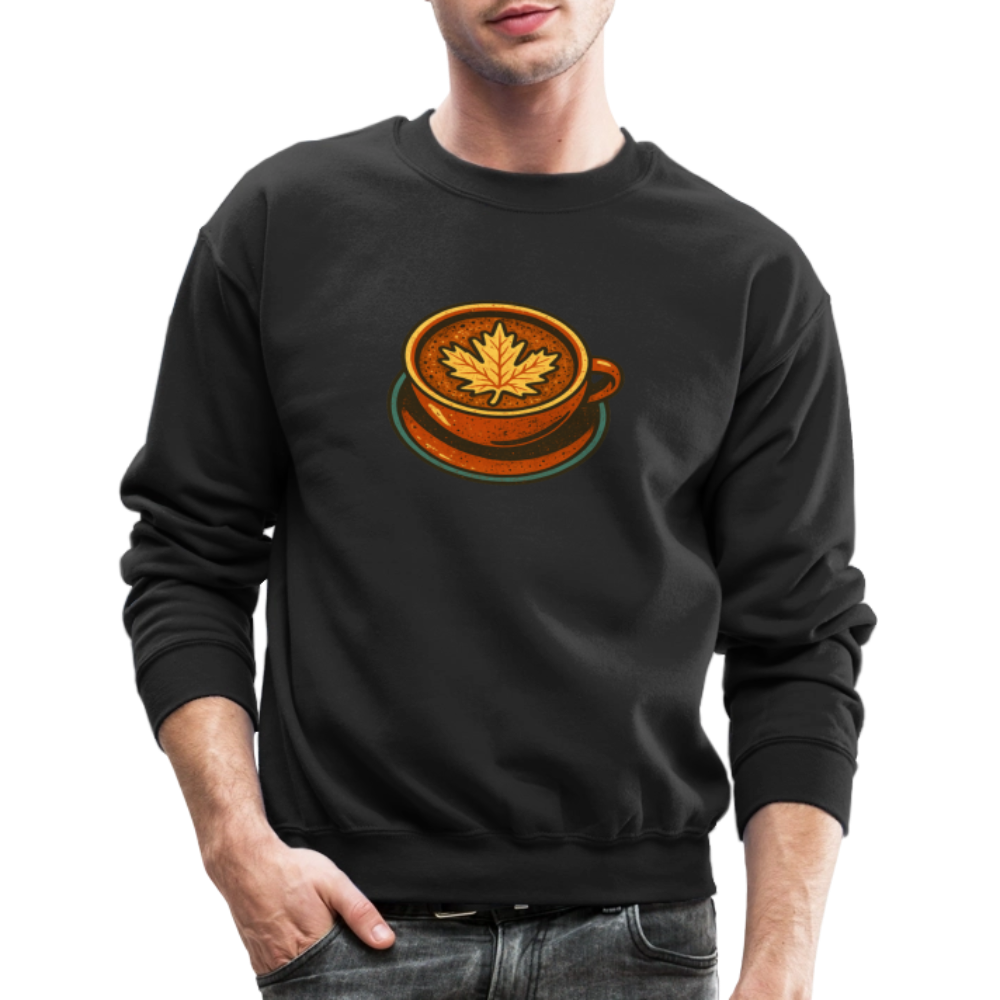 Autumn Coffee Cup with Maple Leaf Art Crewneck Sweatshirt - black