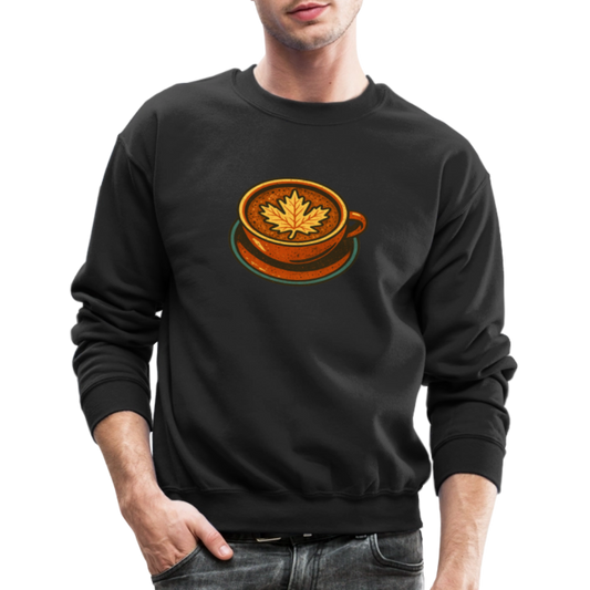 Autumn Coffee Cup with Maple Leaf Art Crewneck Sweatshirt - black