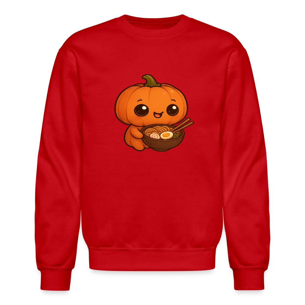 Chibi Pumpkin with Ramen Bowl Kawaii Art Crewneck Sweatshirt - red