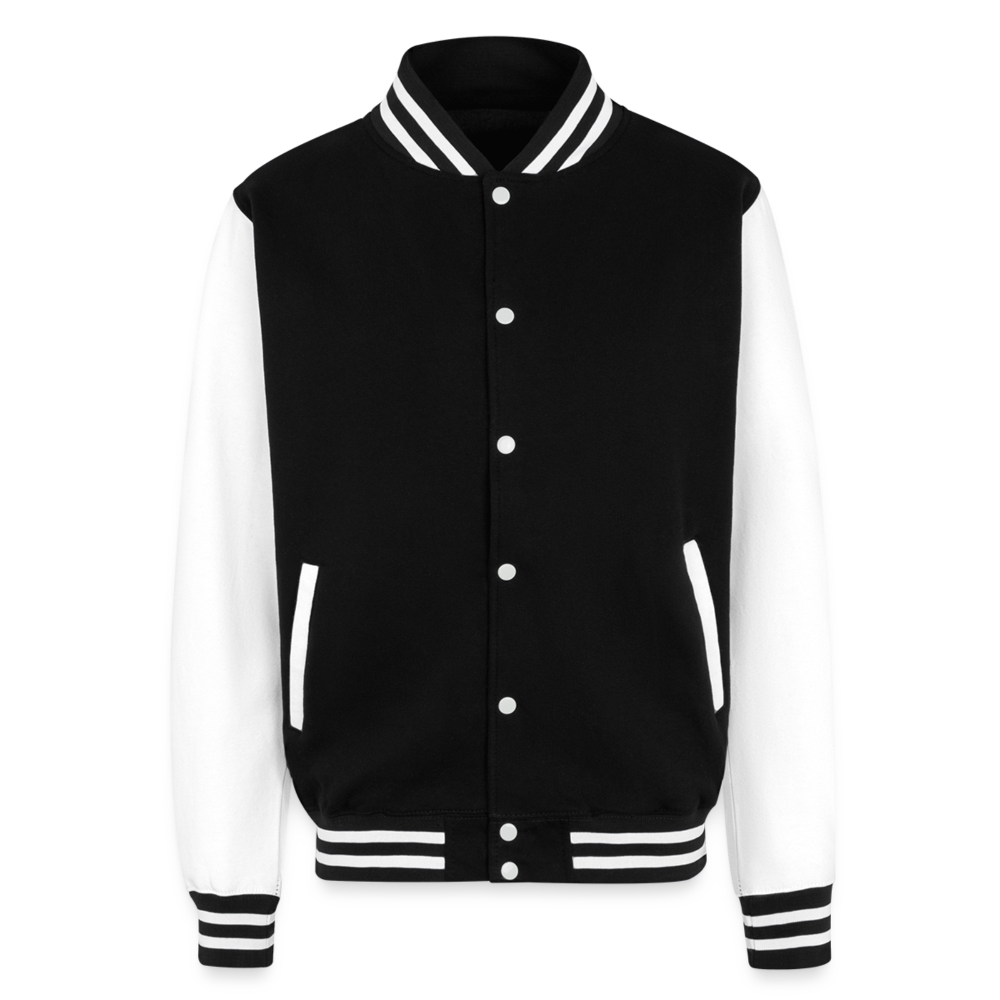 Customizable Hoods Heavyweight Letterman Jacket ADD YOUR OWN PHOTO, IMAGES, DESIGNS, QUOTES AND MORE - black/white