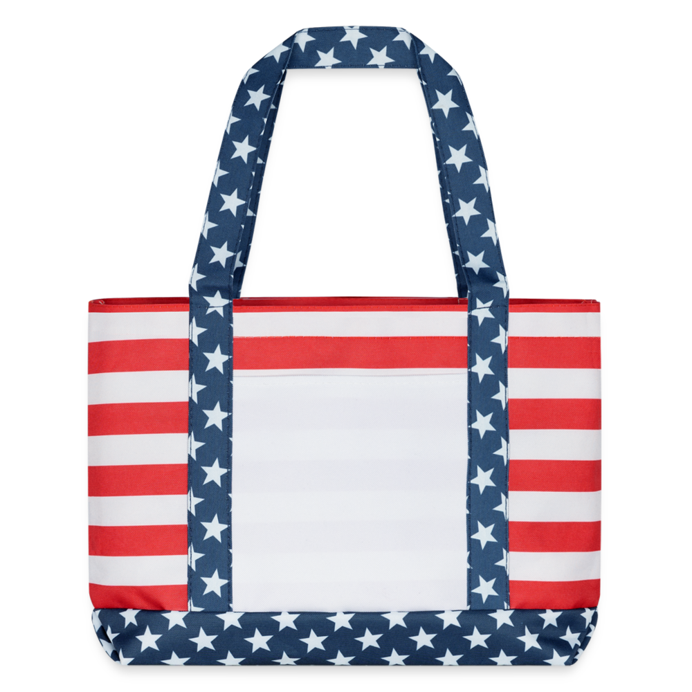 Customizable Americana Tote Bag ADD YOUR OWN PHOTO, IMAGES, DESIGNS, QUOTES AND MORE - red/white/blue 