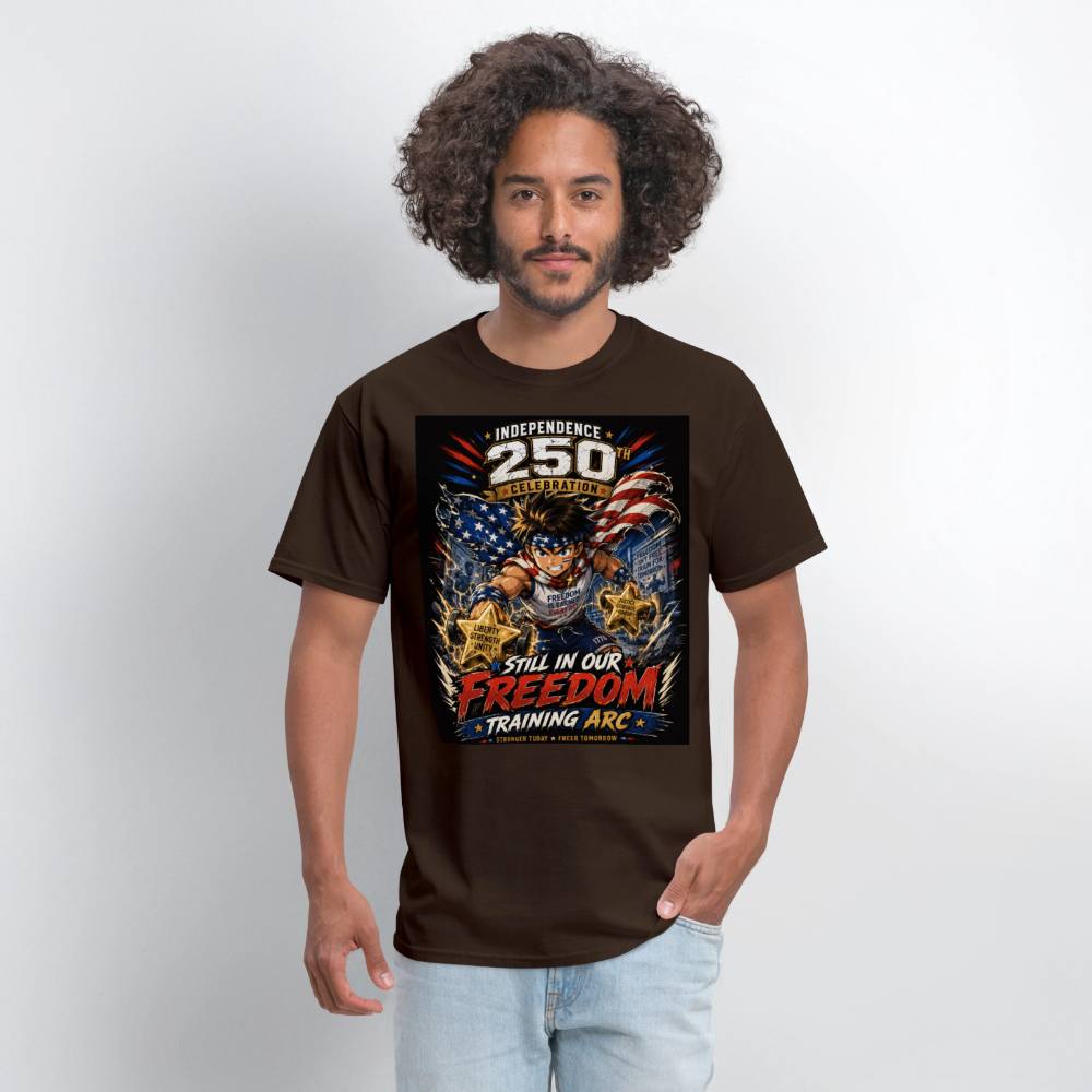 Patriotic T Shirt for July 4th Fans: Anime Hero Graphic - brown