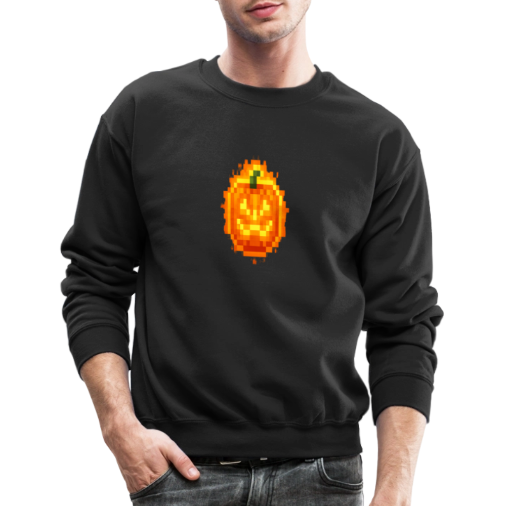 Pixel Pumpkin Power Up Halloween Retro 8 Bit Gamer Crewneck Sweatshirt - black