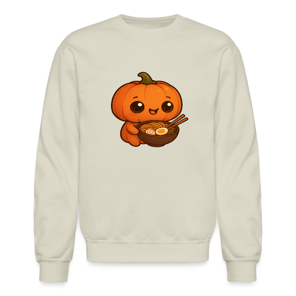 Chibi Pumpkin with Ramen Bowl Kawaii Art Crewneck Sweatshirt - Sand