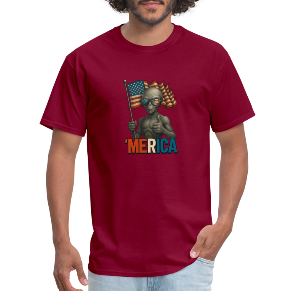 Thumbs Up Merica Alien 4th of July Funny and Patriotic Unisex Classic T-Shirt - burgundy