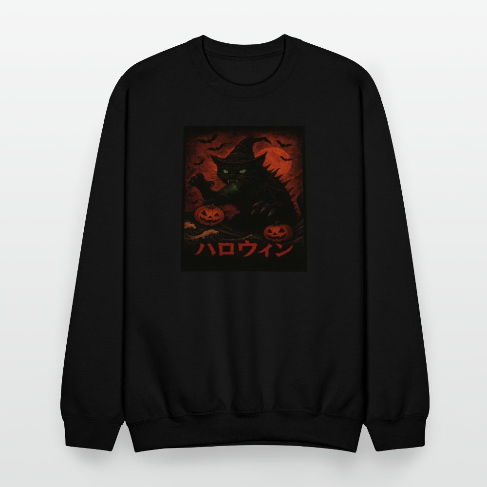 Scary Catzilla Halloween Dark Design Crewneck Sweatshirt - black