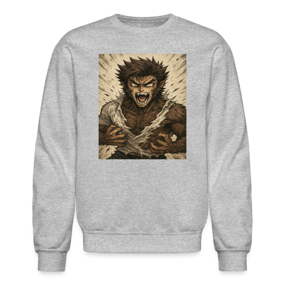 Anime Style Werewolf Transformation Crewneck Sweatshirt - heather gray