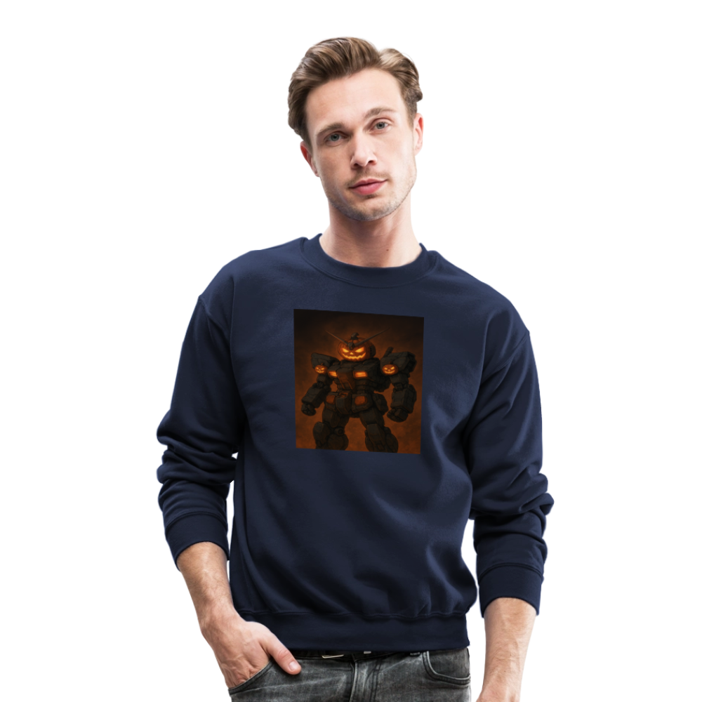 Pumpkin Mech Halloween Robot Crewneck Sweatshirt - navy