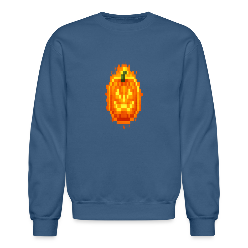 Pixel Pumpkin Power Up Halloween Retro 8 Bit Gamer Crewneck Sweatshirt - indigo blue
