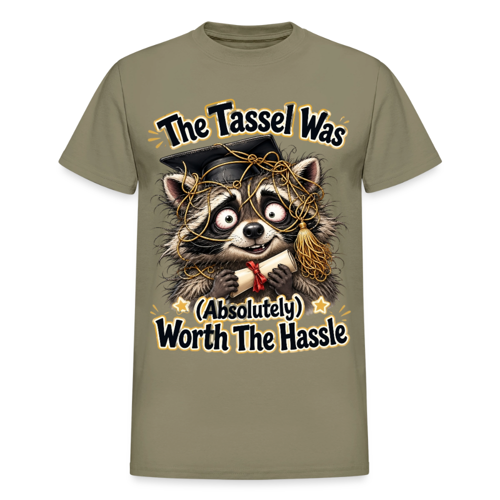Funny Raccoon Graduation Design, Tassel Worth the Hassle Graduate Gift, Cute Animal Commencement Humor for Seniors & Students Gildan Ultra Cotton Adult T-Shirt - prairie dust