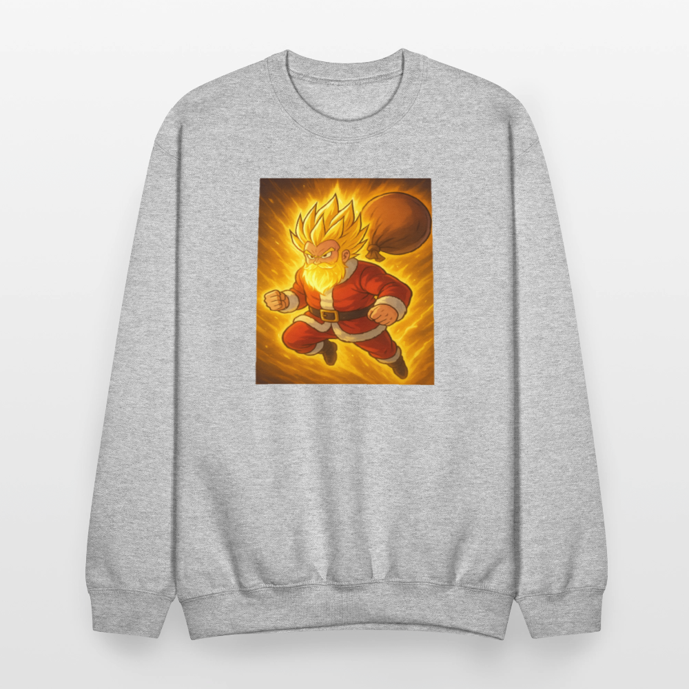 Super Powered Santa Anime Meme Crewneck Sweatshirt - heather gray
