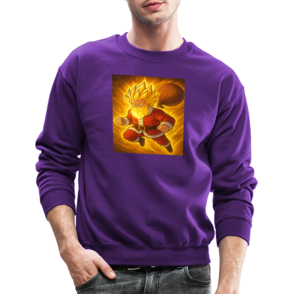Super Powered Santa Anime Meme Crewneck Sweatshirt - purple