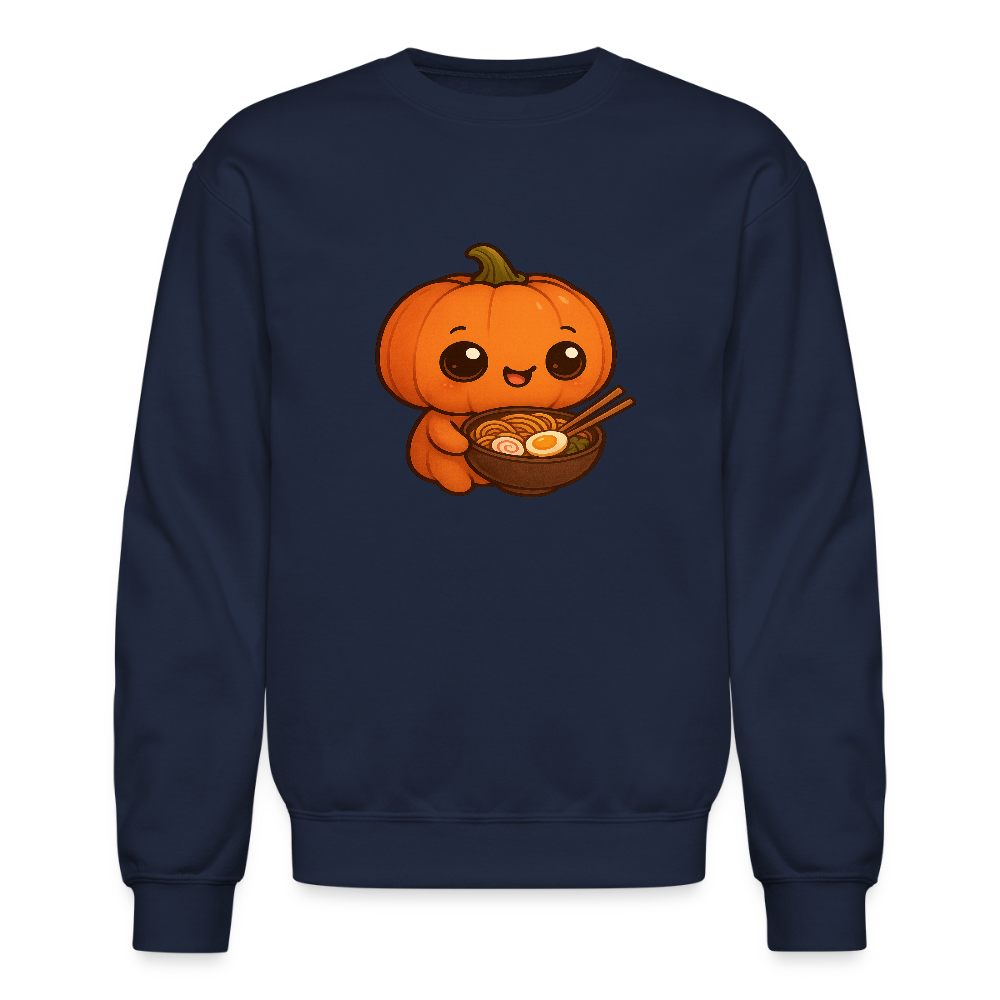 Chibi Pumpkin with Ramen Bowl Kawaii Art Crewneck Sweatshirt - navy