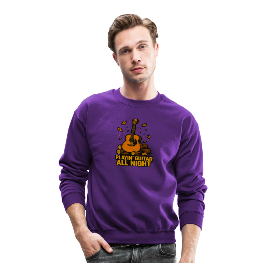 Playin Guitar All Night Acoustic Music Crewneck Sweatshirt - purple