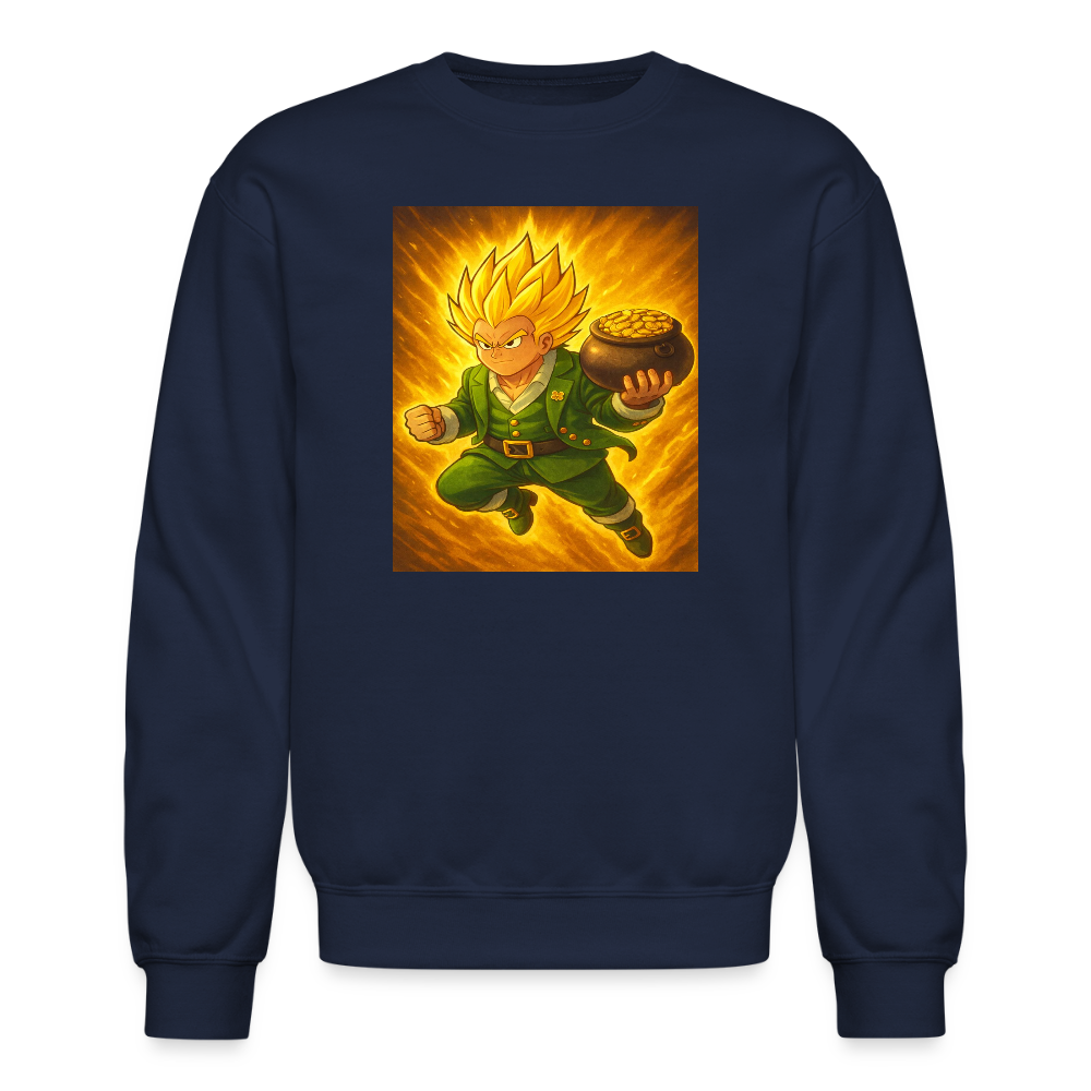Leprechaun Anime Power Up Warrior Crewneck Sweatshirt - navy