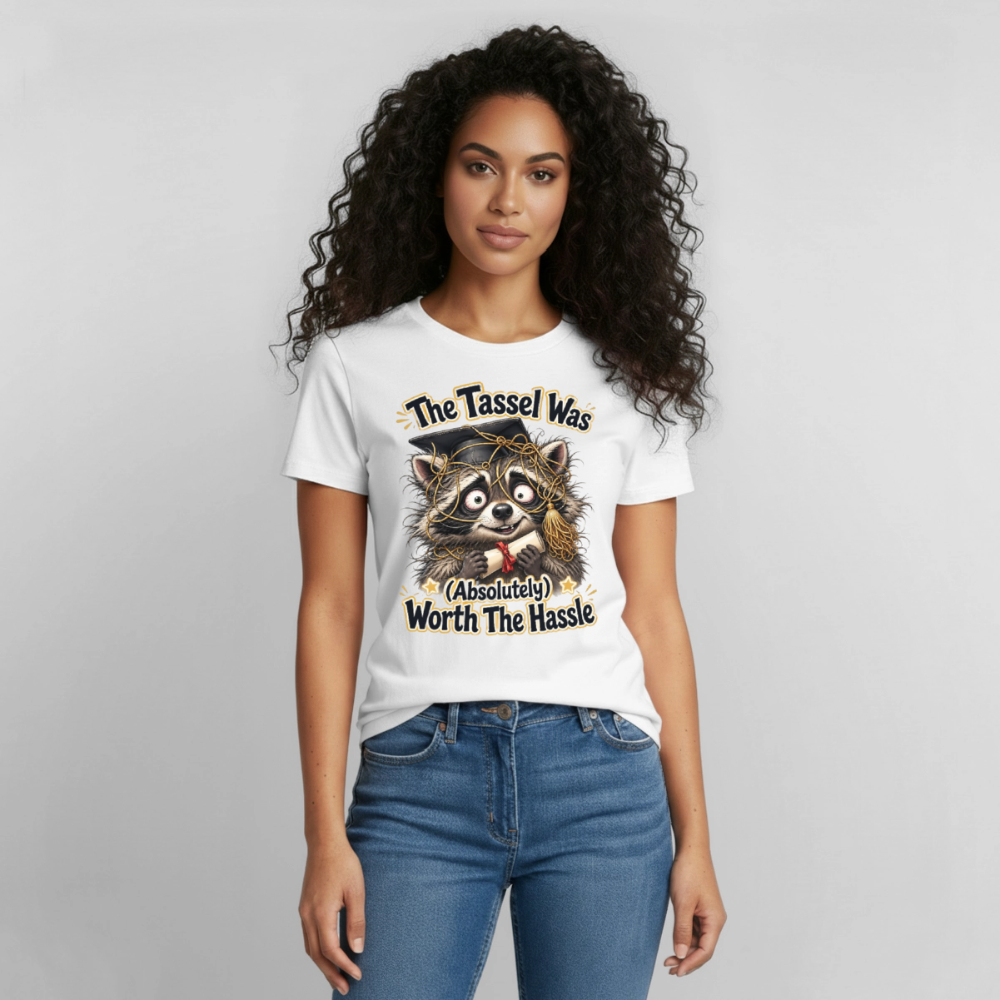 Funny Raccoon Graduation Design, Tassel Worth the Hassle Graduate Gift, Cute Animal Commencement Humor for Seniors & Students Gildan Ultra Cotton Adult T-Shirt - white