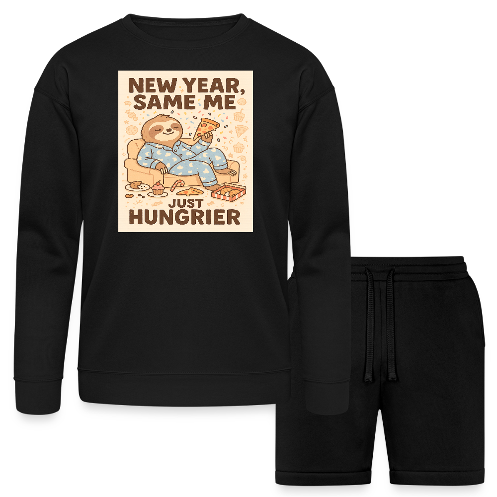 New Year Same Me Just Hungrier Sloth Design Bella + Canvas Unisex Sweatshirt & Short Set - black