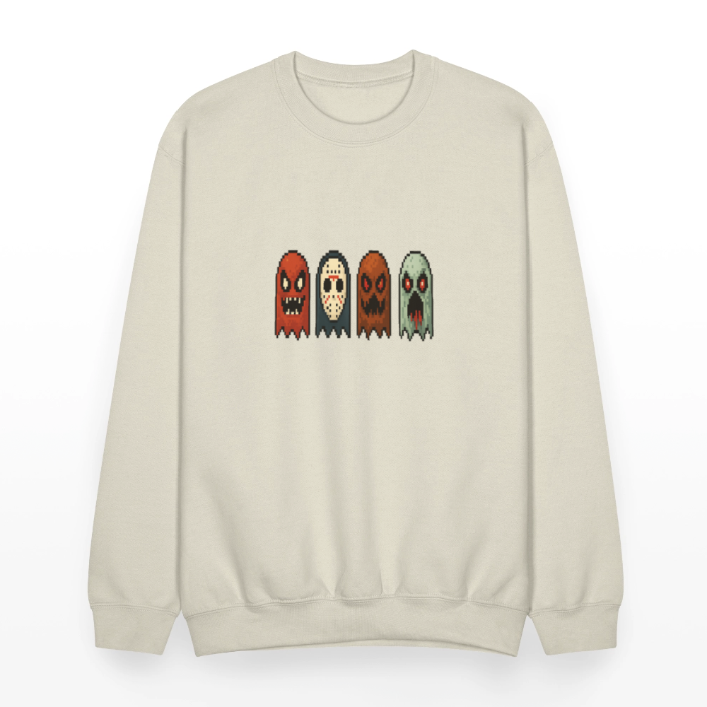Pixel Horror Ghosts Retro Gaming Art Crewneck Sweatshirt - Sand