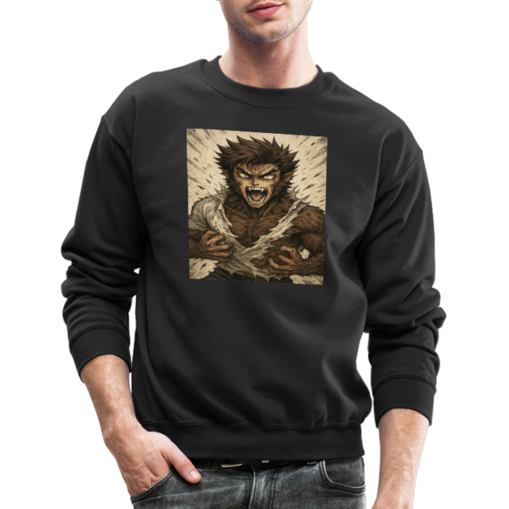 Anime Style Werewolf Transformation Crewneck Sweatshirt - black