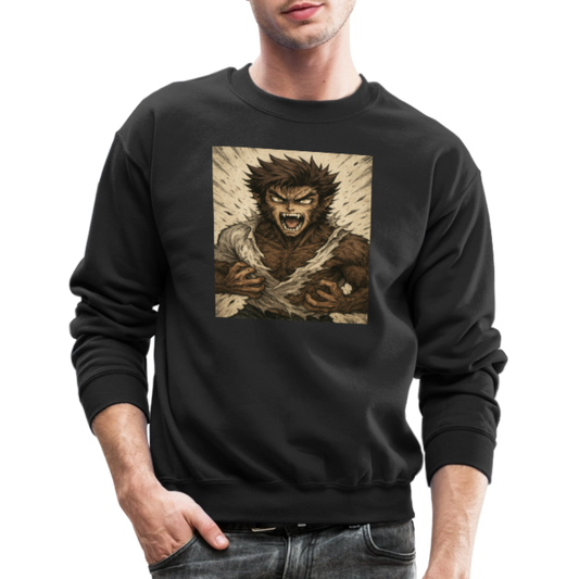 Anime Style Werewolf Transformation Crewneck Sweatshirt - black