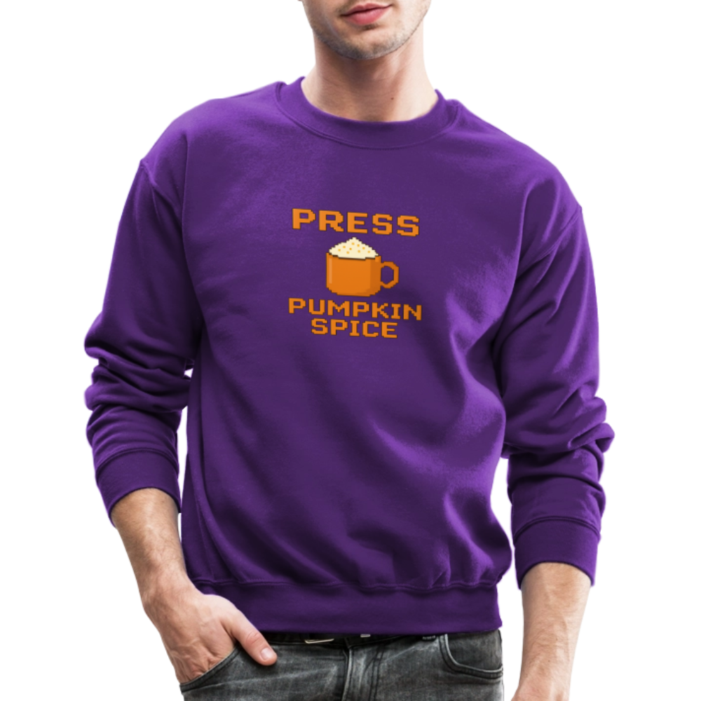 Press Pumpkin Spice Funny Gamer Meme Crewneck Sweatshirt - purple