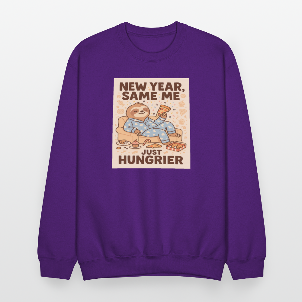 New Year Same Me Just Hungrier Sloth Crewneck Sweatshirt - purple