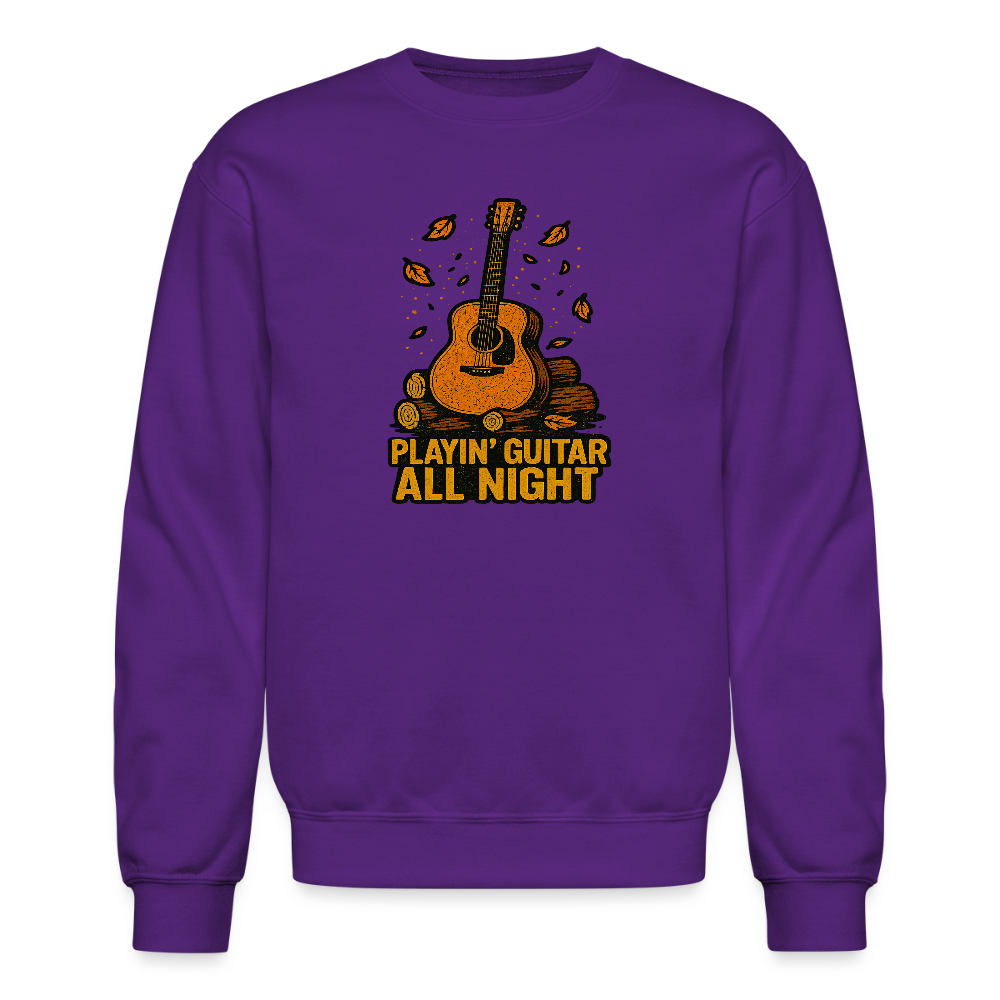 Playin Guitar All Night Acoustic Music Crewneck Sweatshirt - purple