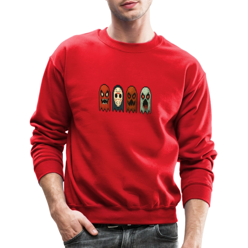 Pixel Horror Ghosts Retro Gaming Art Crewneck Sweatshirt - red