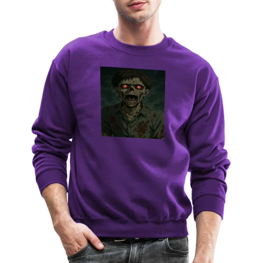 Scary Anime Zombie With Glowing Eyes Horror Art Crewneck Sweatshirt - purple
