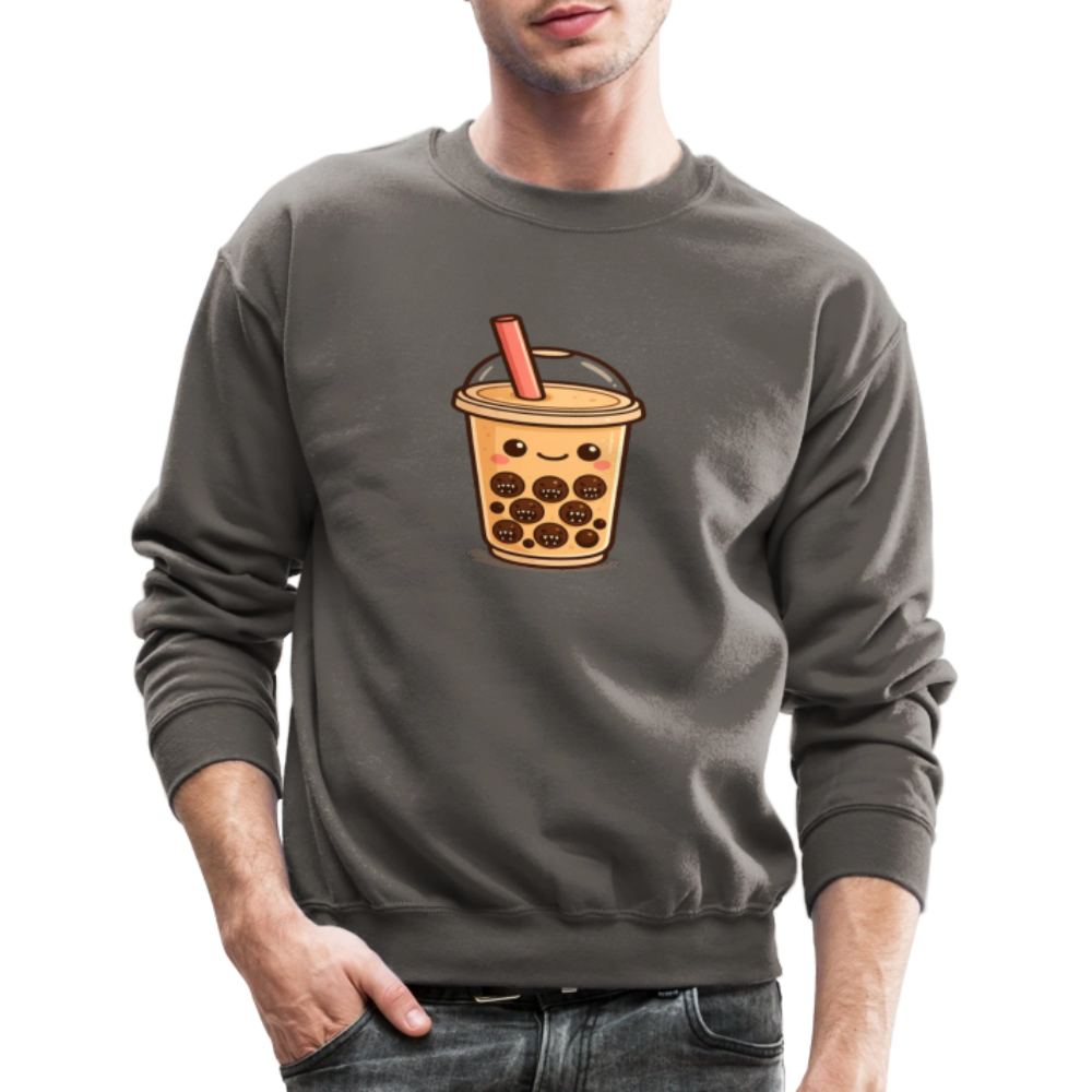 Kawaii Bubble Tea Monster Meme Crewneck Sweatshirt - asphalt gray