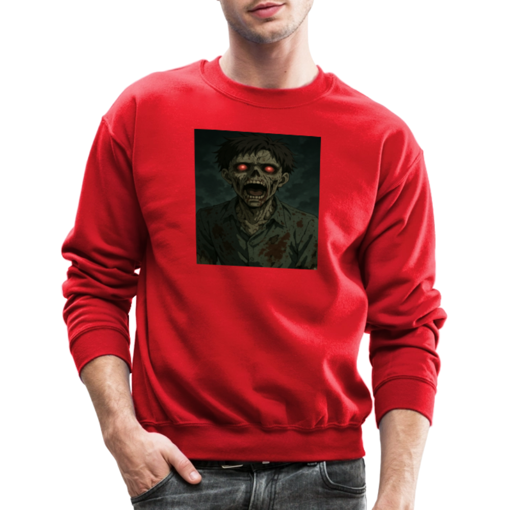 Scary Anime Zombie With Glowing Eyes Horror Art Crewneck Sweatshirt - red