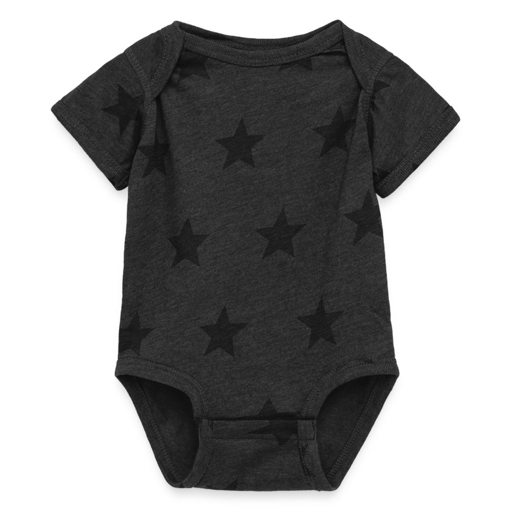 Customizable Baby 5 Star Print One Piece ADD YOUR OWN PHOTO, IMAGES, DESIGNS, QUOTES AND MORE - charcoal star 