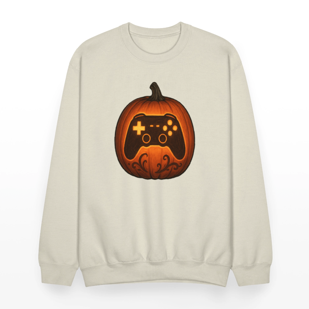 Gaming Controller Jack O Lantern Art Crewneck Sweatshirt - Sand