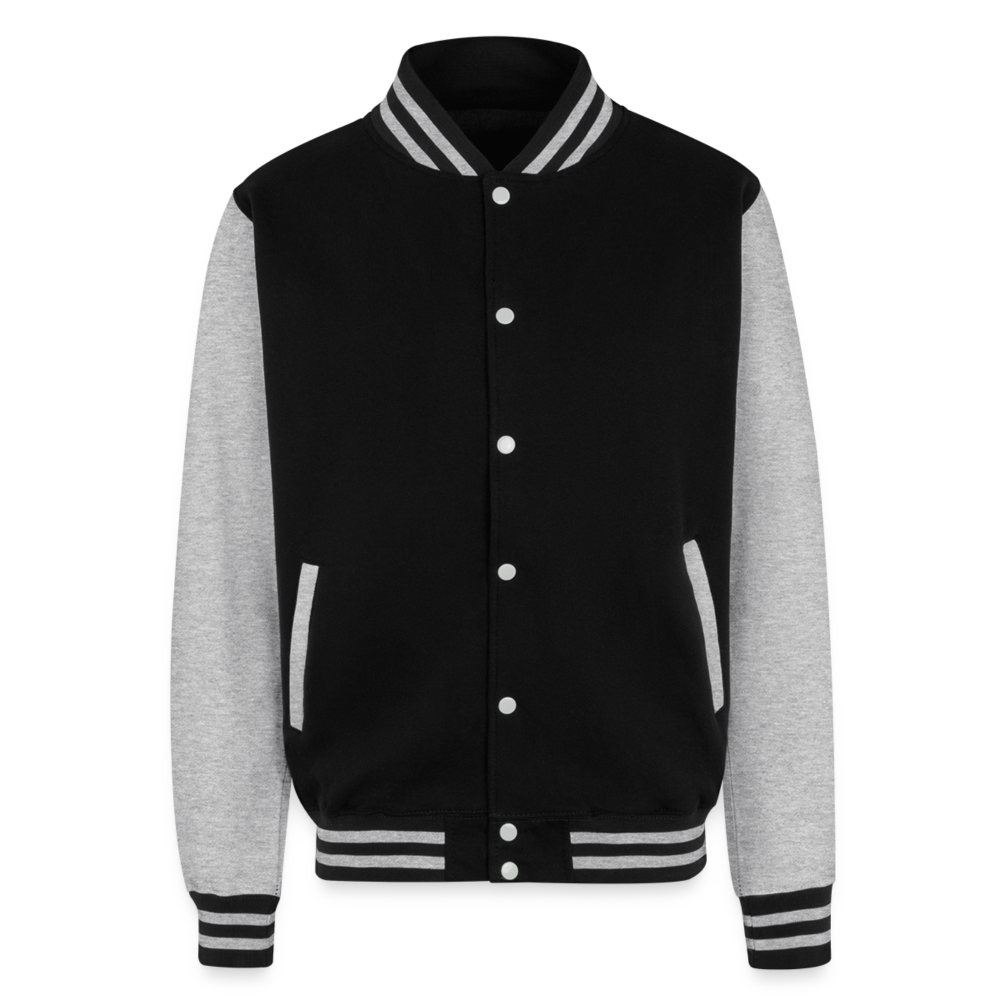 Customizable Hoods Heavyweight Letterman Jacket ADD YOUR OWN PHOTO, IMAGES, DESIGNS, QUOTES AND MORE - black/heather grey