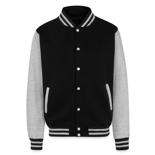 Customizable Hoods Heavyweight Letterman Jacket ADD YOUR OWN PHOTO, IMAGES, DESIGNS, QUOTES AND MORE - black/heather grey