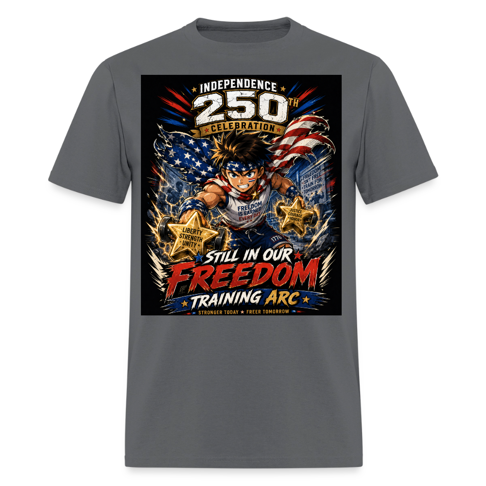 Patriotic T Shirt for July 4th Fans: Anime Hero Graphic - charcoal