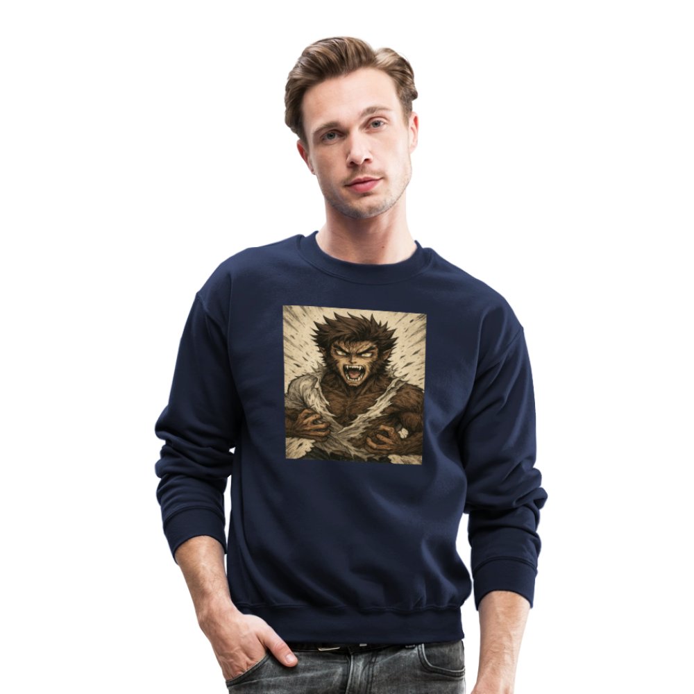 Anime Style Werewolf Transformation Crewneck Sweatshirt - navy