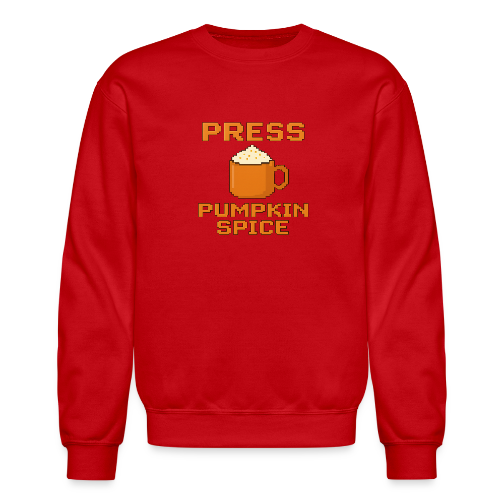 Press Pumpkin Spice Funny Gamer Meme Crewneck Sweatshirt - red