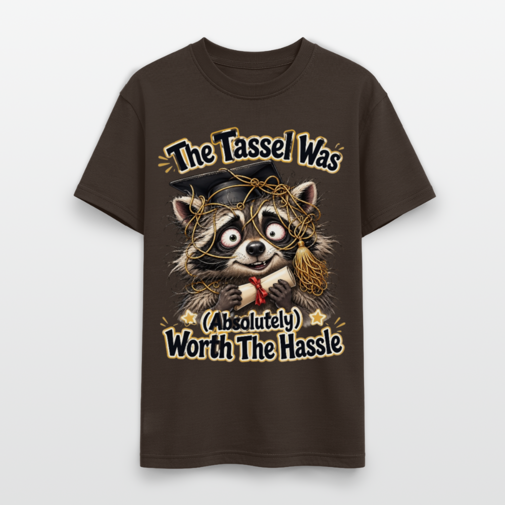 Funny Raccoon Graduation Design, Tassel Worth the Hassle Graduate Gift, Cute Animal Commencement Humor for Seniors & Students Gildan Ultra Cotton Adult T-Shirt - dark chocolate