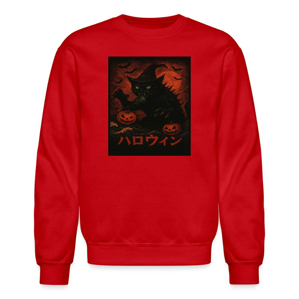 Scary Catzilla Halloween Dark Design Crewneck Sweatshirt - red