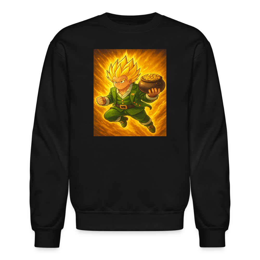 Leprechaun Anime Power Up Warrior Crewneck Sweatshirt - black