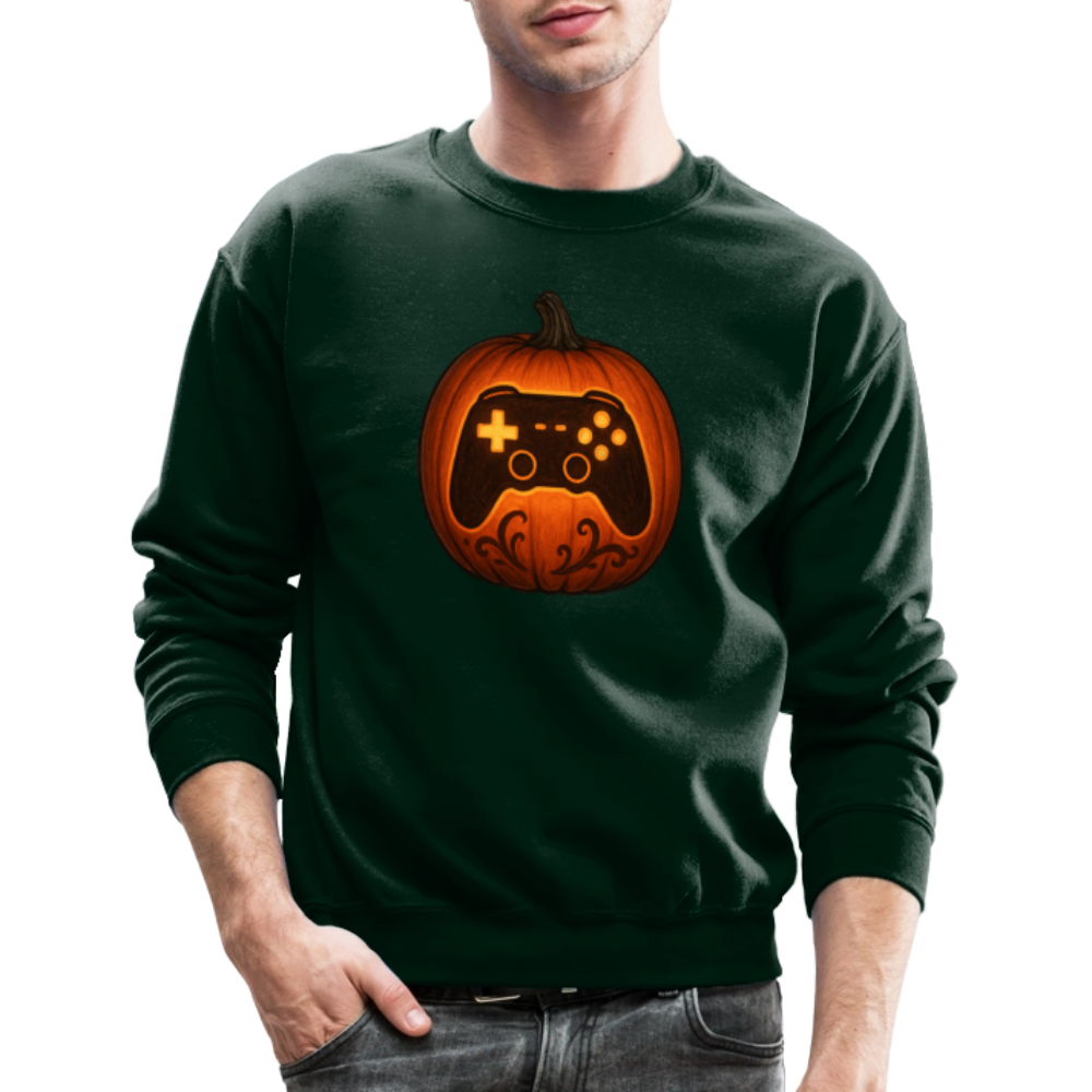 Gaming Controller Jack O Lantern Art Crewneck Sweatshirt - forest green