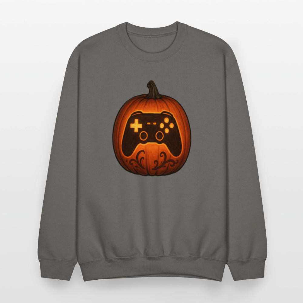 Gaming Controller Jack O Lantern Art Crewneck Sweatshirt - asphalt gray